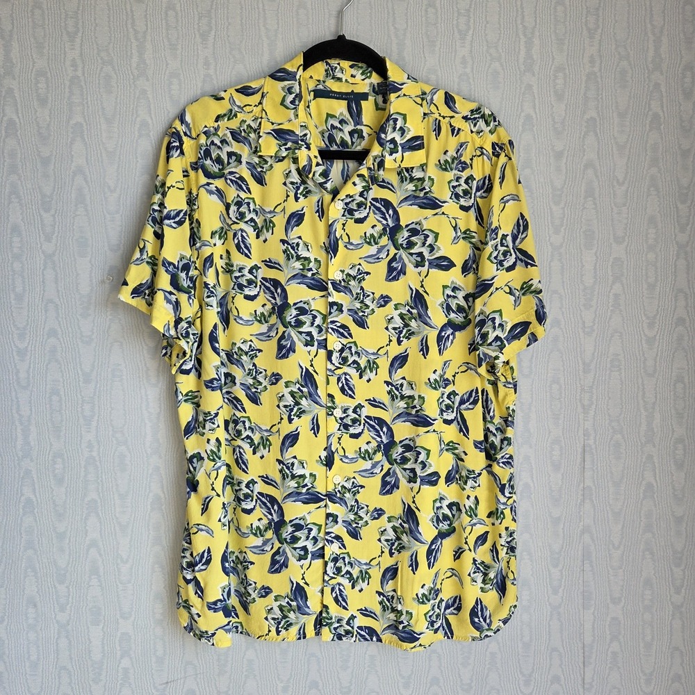 Perry Ellis Mens‎ XL Floral Button Down Short Sleeve Viscose Lightweight Resort